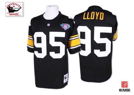 Men's Authentic Greg Lloyd Mitchell and Ness Jersey Black Home - #95 Throwback NFL Pittsburgh Steelers